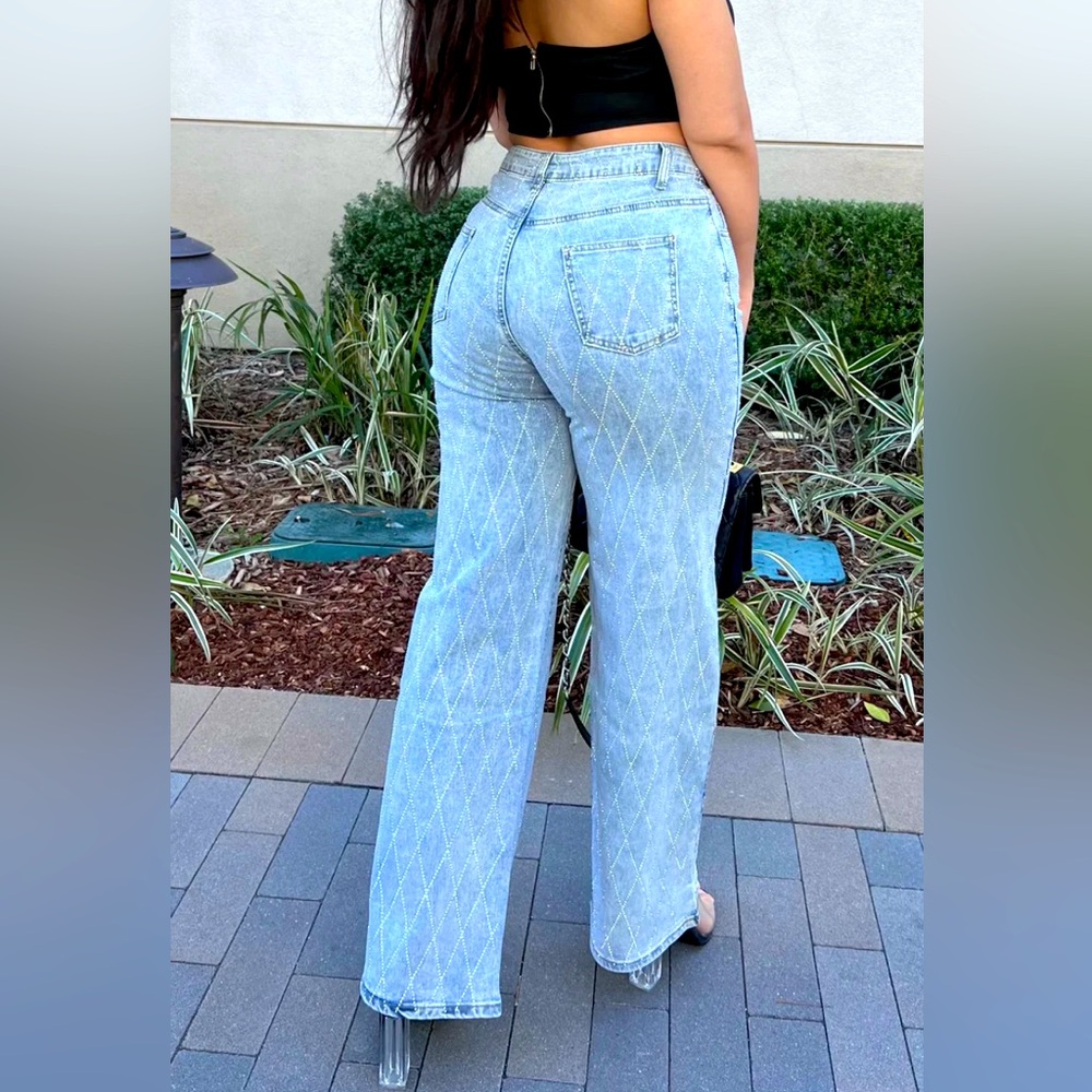 Rhinestone long pants